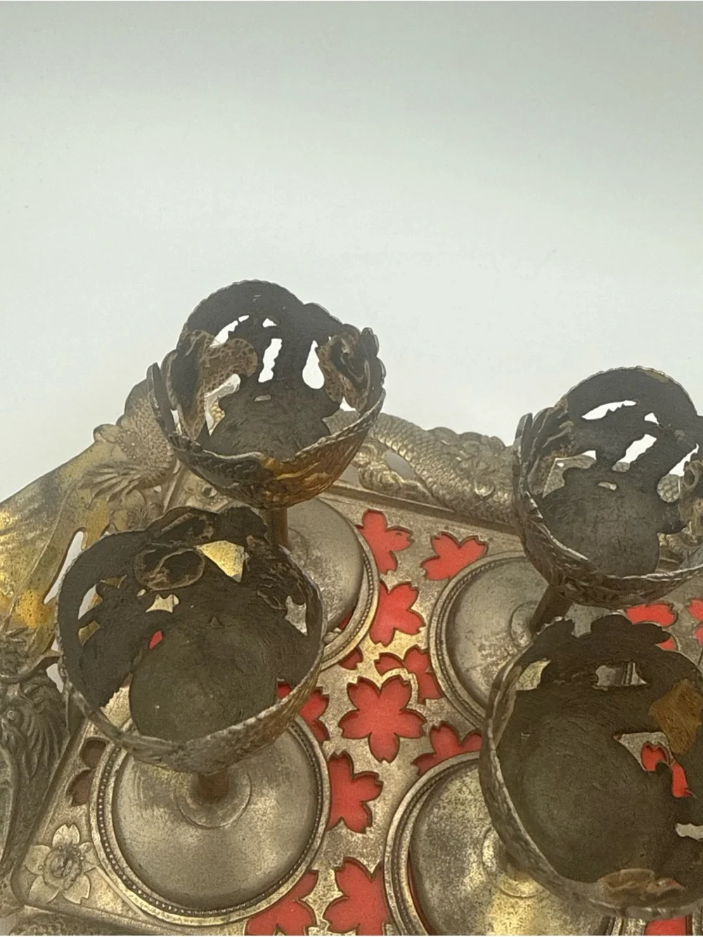 VTG Nikko Japanese Dragon Cordial Liqueur Set Tray & Cups As-Is No Glass